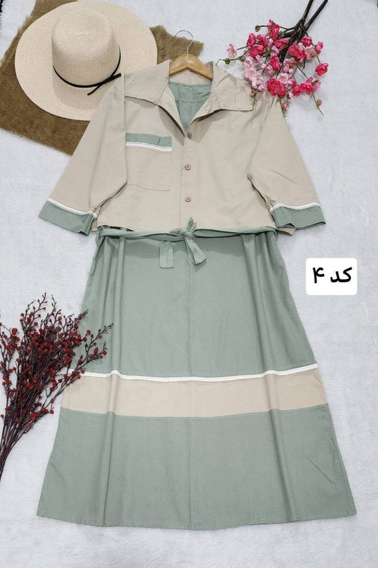 ست کت و سارافون لینن نخ فریسایز ۳۸تا۴۶ آیسو