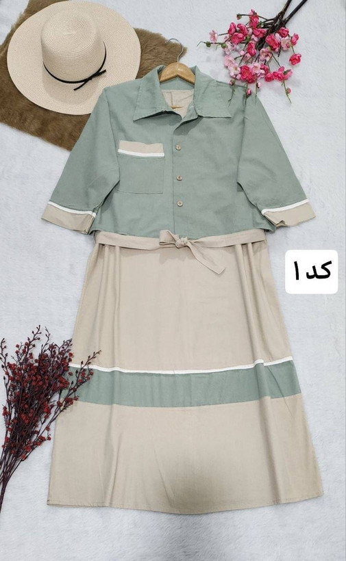 ست کت و سارافون لینن نخ فریسایز ۳۸تا۴۶ آیسو