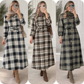 مانتو بلند پاییزه طرح ۴خانه پشمی موهردار سایز ۱و۲ ربکا