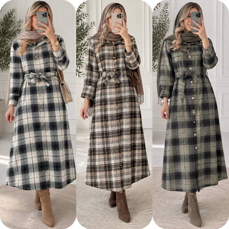 مانتو بلند پاییزه طرح ۴خانه پشمی موهردار سایز ۱و۲ ربکا